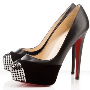 Christian Louboutin Black Patent & Suede Steel Toe Maggie Pumps